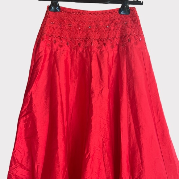 Free People One Women's Size 2 Red Party Beaded Embroidered Maxi Skirt Red NWOT - Picture 9 of 13
